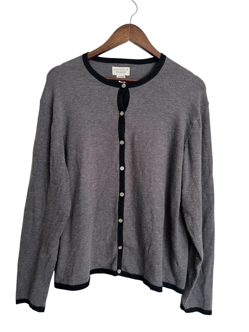 YarnWorks Gray Lightweight Stretch Button Down Cardigan Sweater Sz XL